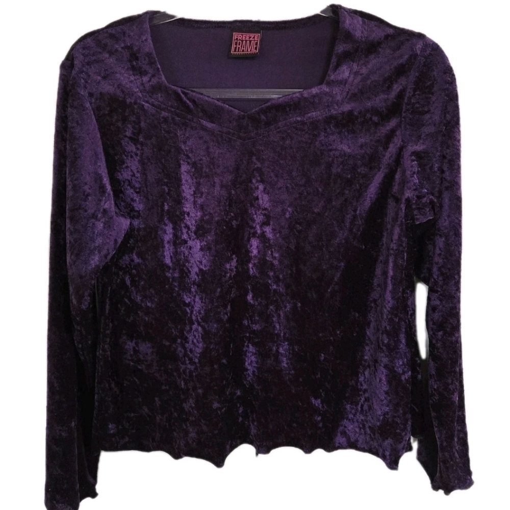 Vintage Y2K Freeze Frame Purple Velvet Top Juniors 14 Petite Whimsigoth USA Made